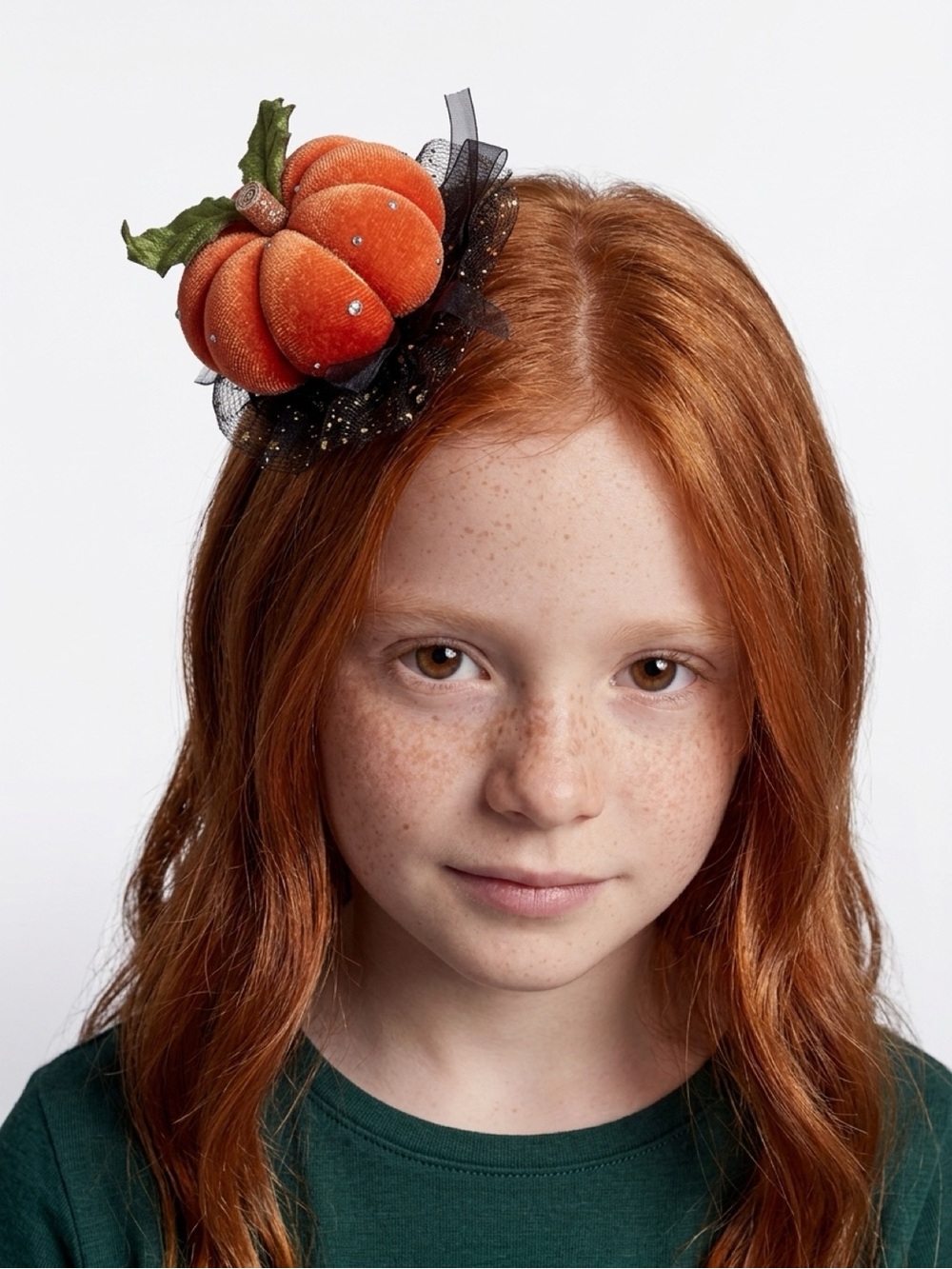 Girls Halloween Pumpkin Tulle Hair Clip Orange Black Gold